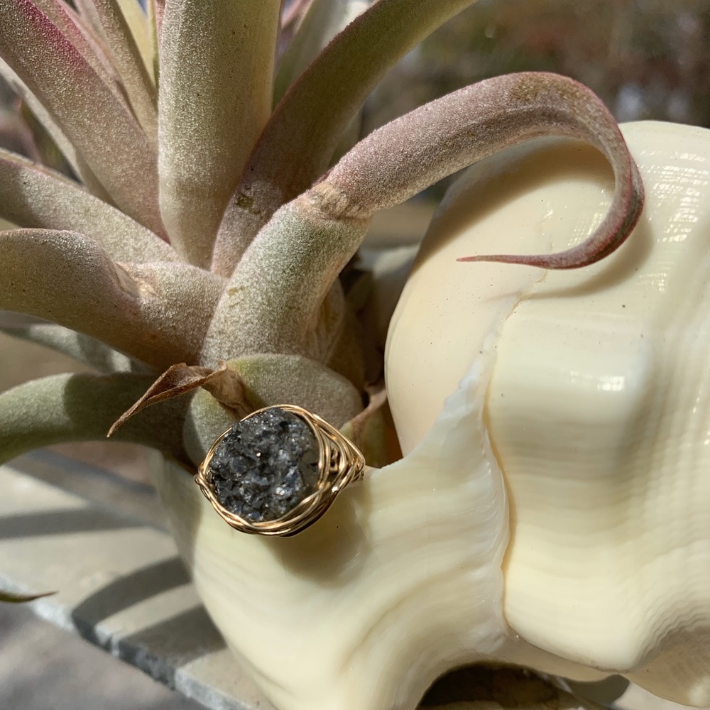 Gold and SS Graphite Druzy ring